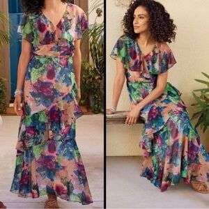 Soft Surroundings Ambrosia Tiered Floral Maxi Dress